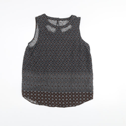 New Look Women's Brown Geometric Sleeveless Viscose Tunic Blouse UK 12