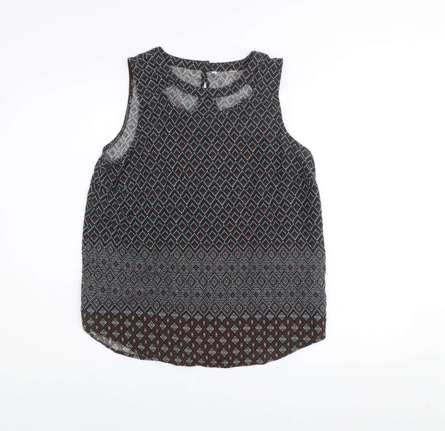 New Look Women's Brown Geometric Sleeveless Viscose Tunic Blouse UK 12