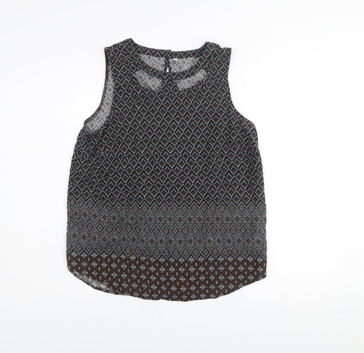 New Look Women's Brown Geometric Sleeveless Viscose Tunic Blouse UK 12