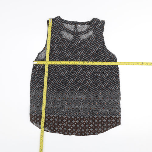 New Look Women's Brown Geometric Sleeveless Viscose Tunic Blouse UK 12