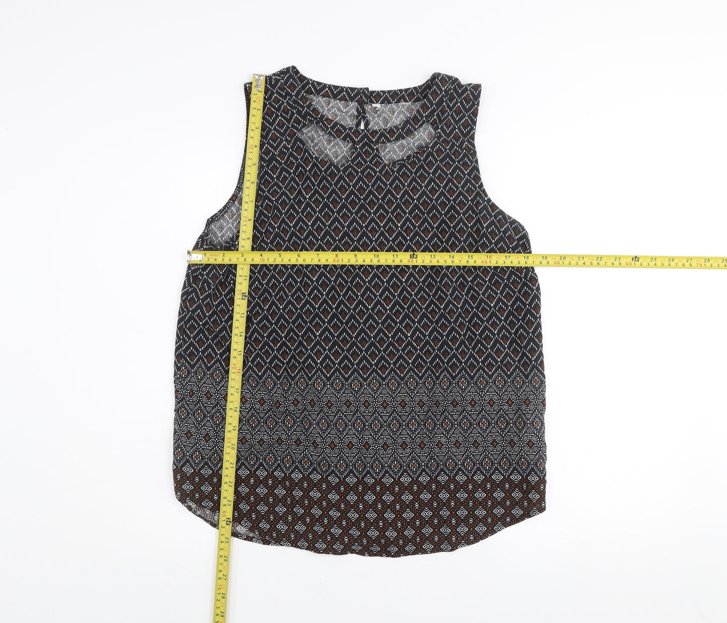 New Look Women's Brown Geometric Sleeveless Viscose Tunic Blouse UK 12