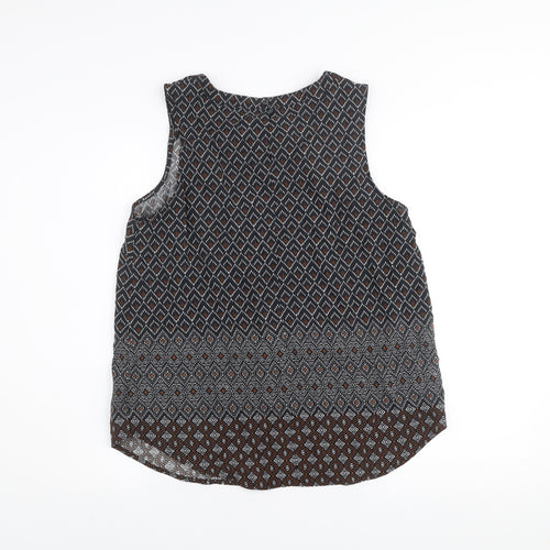 New Look Women's Brown Geometric Sleeveless Viscose Tunic Blouse UK 12
