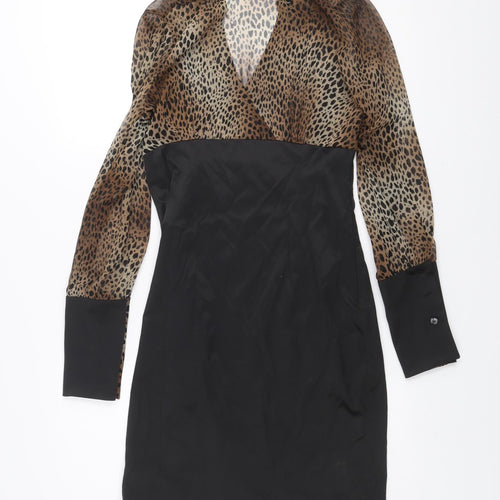 James Lakeland Women's Black Leopard Print Collared Bodycon Dress Size 10