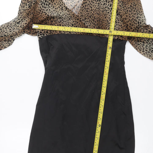 James Lakeland Women's Black Leopard Print Collared Bodycon Dress Size 10