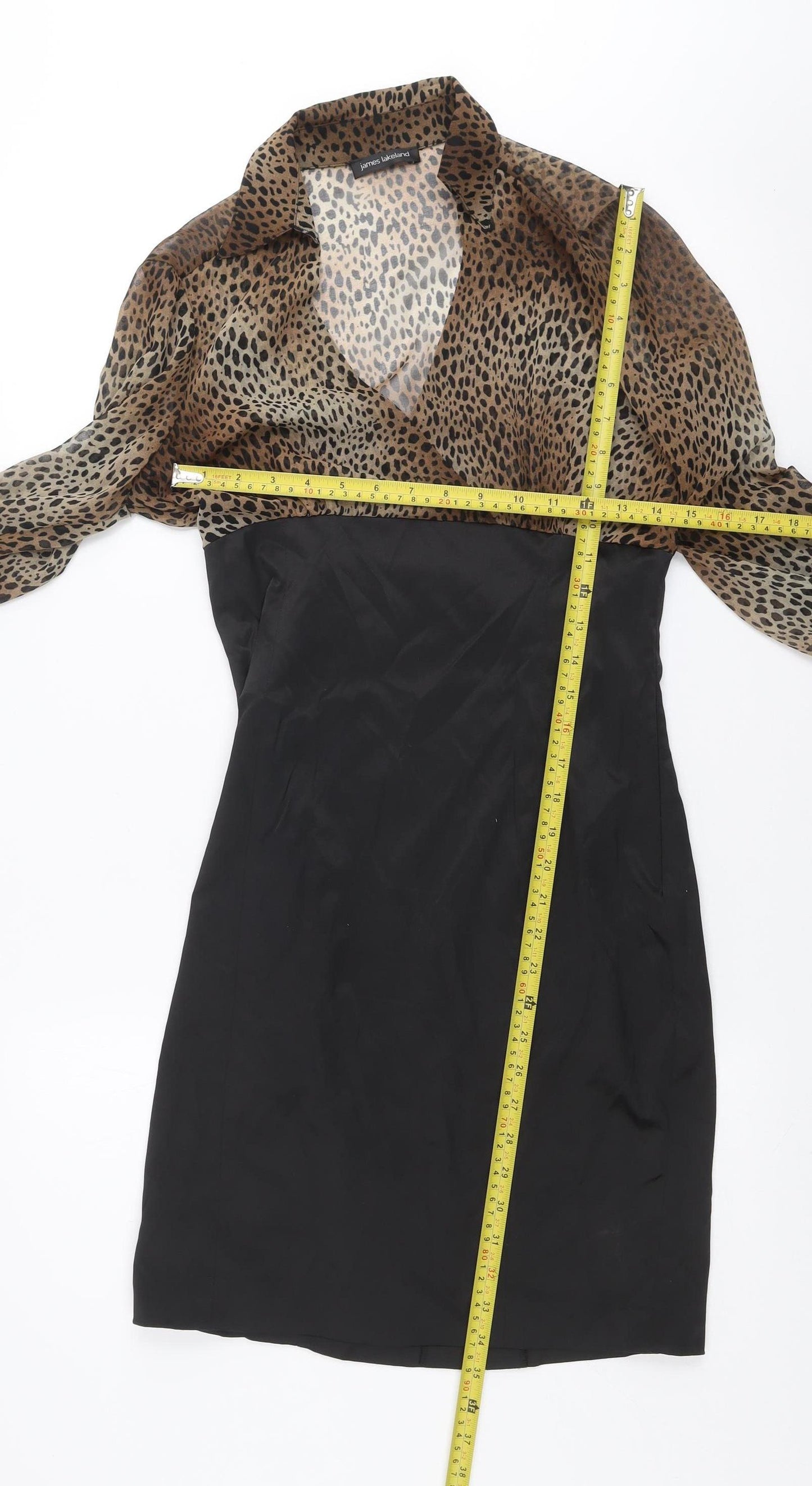 James Lakeland Women's Black Leopard Print Collared Bodycon Dress Size 10