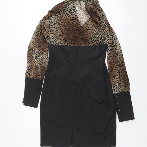 James Lakeland Women's Black Leopard Print Collared Bodycon Dress Size 10