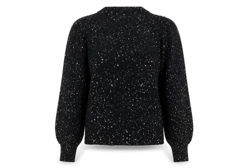 Front view of Vero Moda Women's Black Sequin Knit jumper, size S