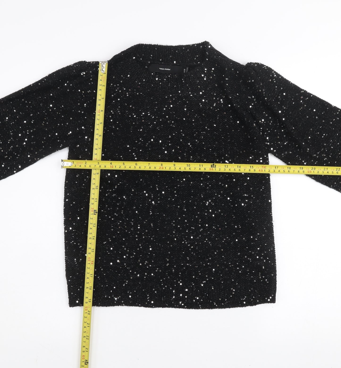 Vero Moda Women's Black Sequin Knit Pullover Jumper Size S