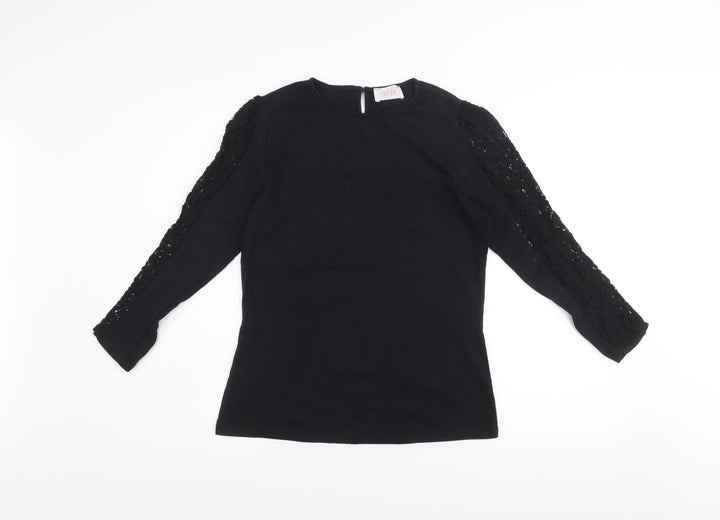 Savida Women’s Black Lace Long Sleeve Cotton Blouse Size 12