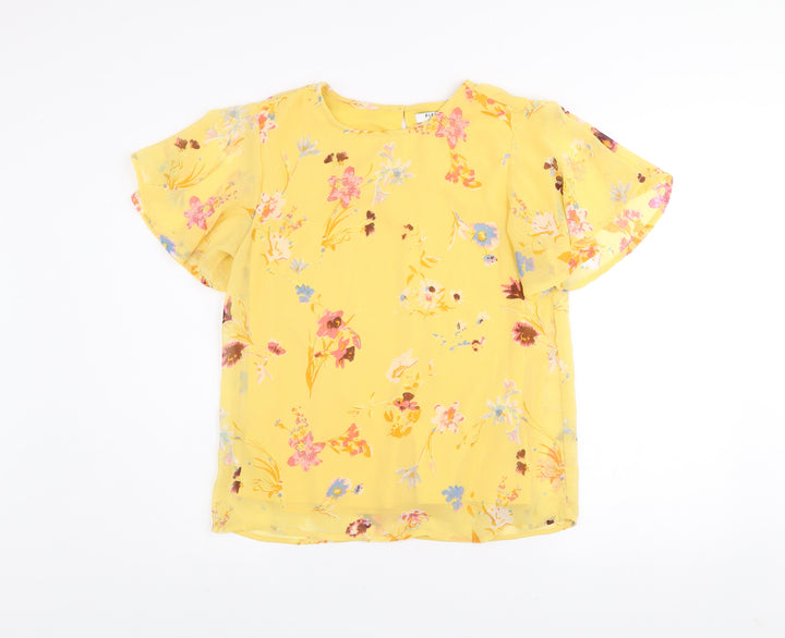 Pieces Women's Yellow Floral Short Sleeve Polyester Blouse Size S