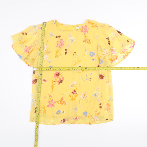 Pieces Women's Yellow Floral Short Sleeve Polyester Blouse Size S