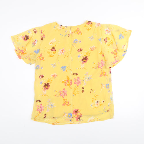 Pieces Women's Yellow Floral Short Sleeve Polyester Blouse Size S