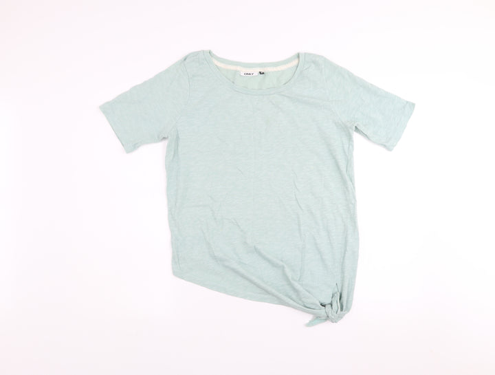 ONLY Women's Green Short Sleeve Knot Hem Cotton T-Shirt - Size M