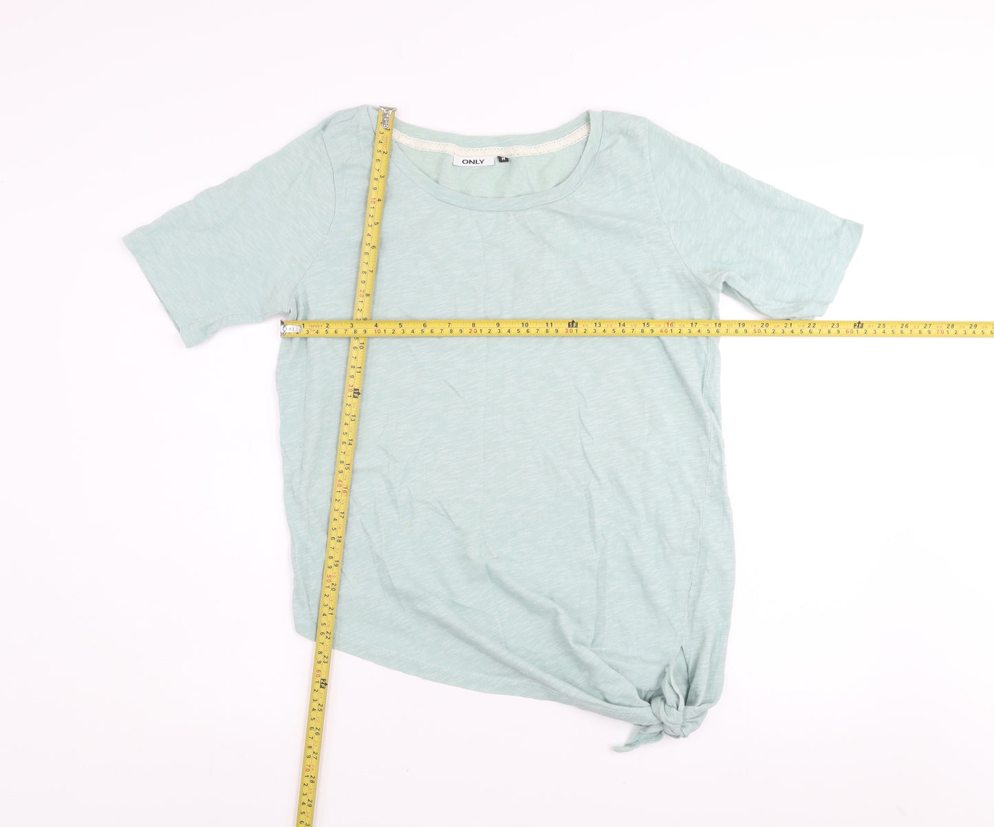 ONLY Women's Green Short Sleeve Knot Hem Cotton T-Shirt - Size M