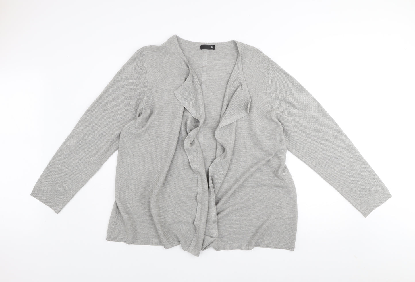 TR Women Grey Size 24 Ruffle Open Cardigan Jumper Cotton Blend