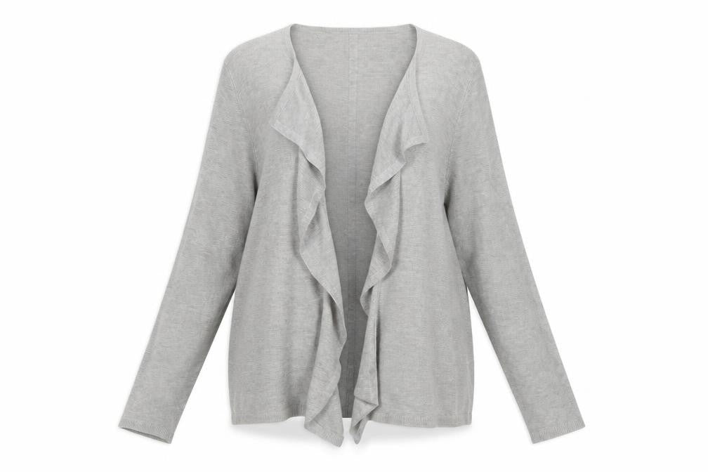 TR Women Grey Size 24 Ruffle Open Cardigan Jumper Cotton Blend