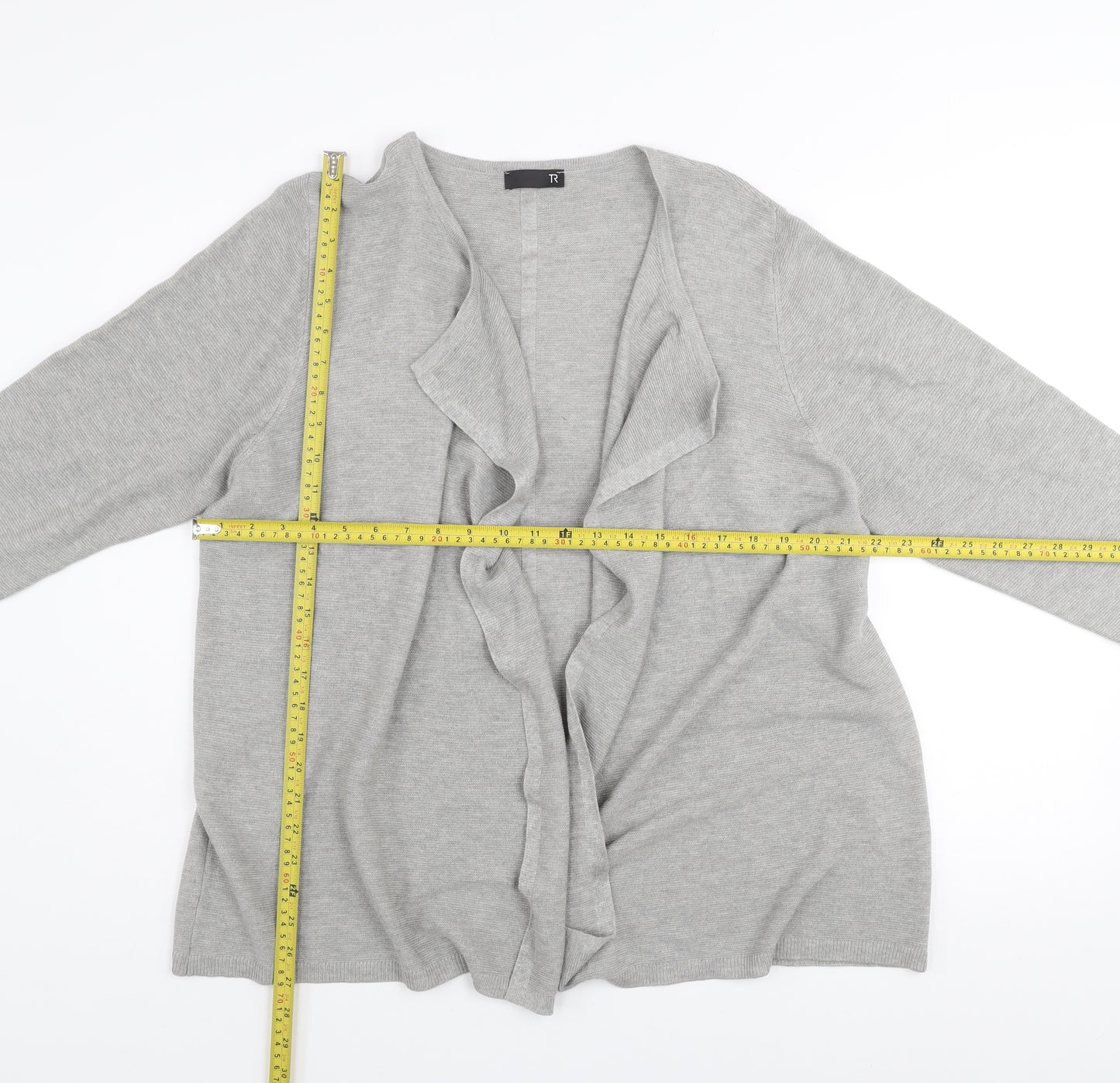 TR Women Grey Size 24 Ruffle Open Cardigan Jumper Cotton Blend