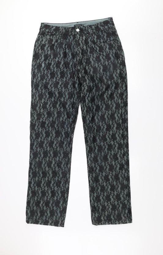 Boohoo Women’s Black Lace Overlay Straight Jeans UK 12 Regular Fit