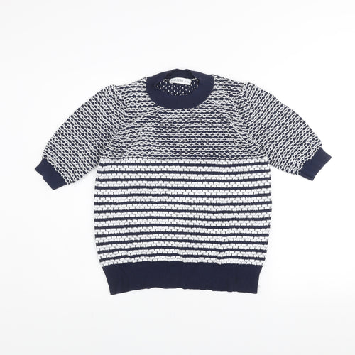 Gallery Women Blue Striped Knit 3/4 Sleeve Crew Neck Blouse Size S