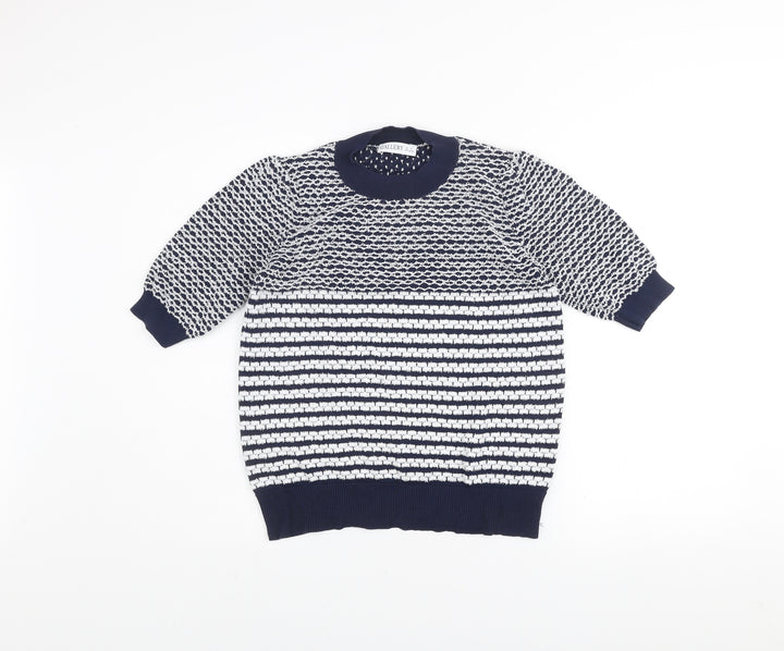 Gallery Women Blue Striped Knit 3/4 Sleeve Crew Neck Blouse Size S