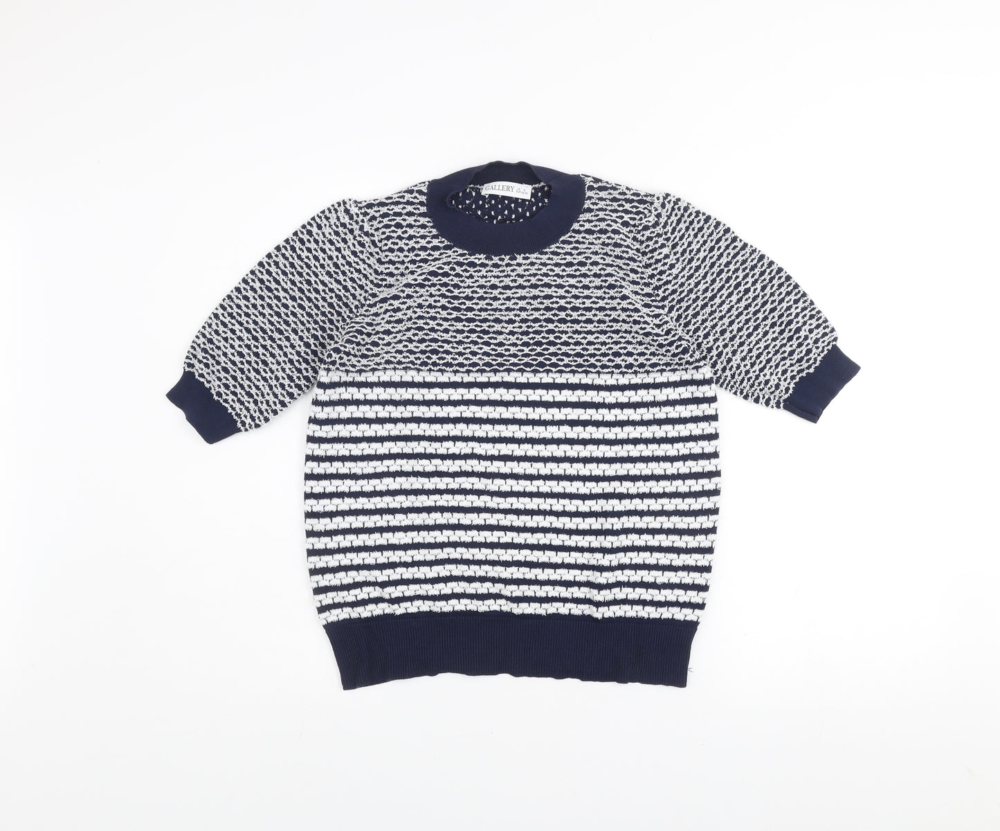 Gallery Women Blue Striped Knit 3/4 Sleeve Crew Neck Blouse Size S