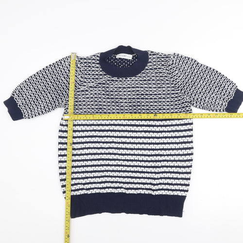 Gallery Women Blue Striped Knit 3/4 Sleeve Crew Neck Blouse Size S