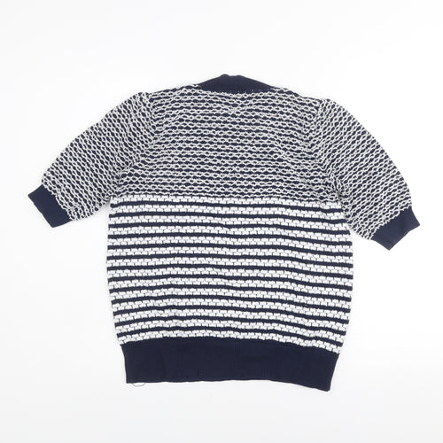 Gallery Women Blue Striped Knit 3/4 Sleeve Crew Neck Blouse Size S