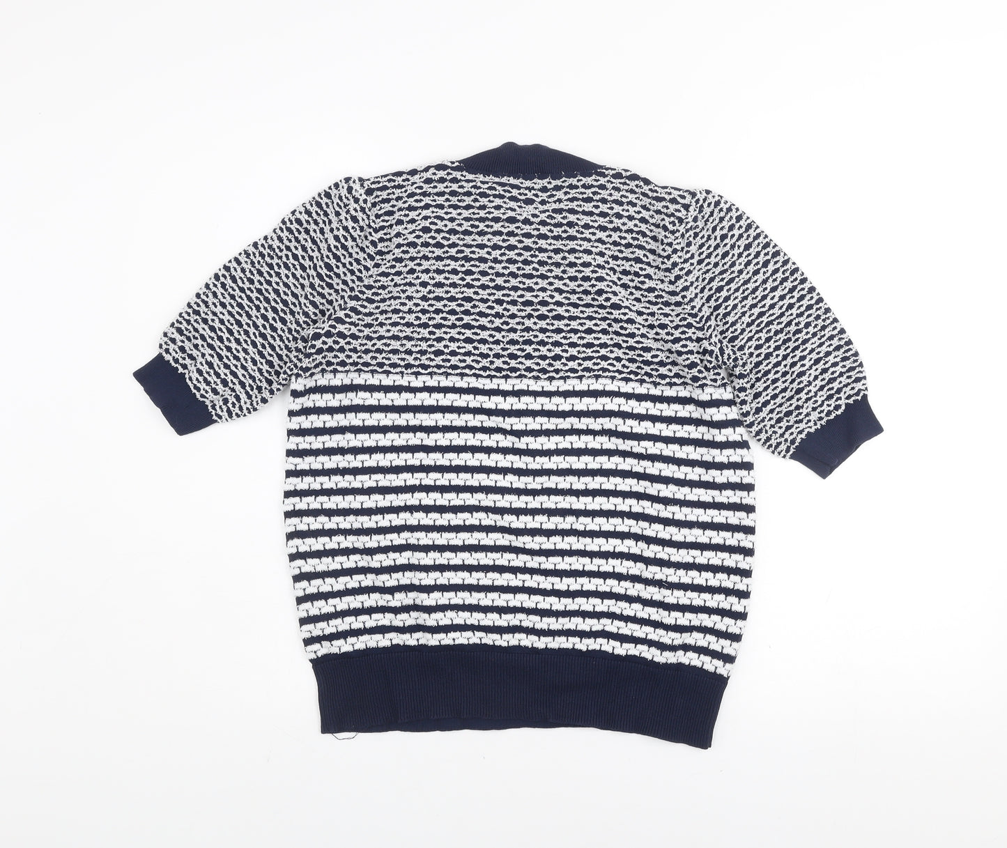Gallery Women Blue Striped Knit 3/4 Sleeve Crew Neck Blouse Size S