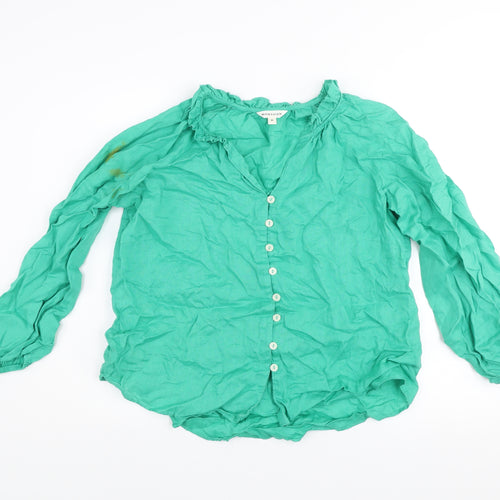 Monsoon Women’s Green Linen Long Sleeve Button Blouse Size M