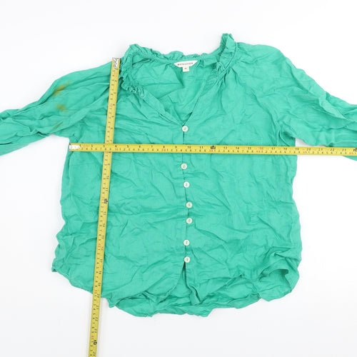 Monsoon Women’s Green Linen Long Sleeve Button Blouse Size M
