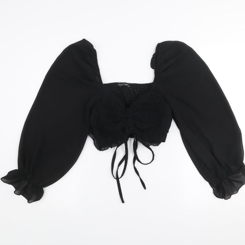 I SAW IT FIRST Women's Black Cropped Puff Sleeve Chiffon Blouse - Size S