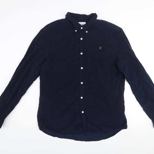 Farah Men's Blue Corduroy Slim Fit Long Sleeve Button-Up Shirt Size XL