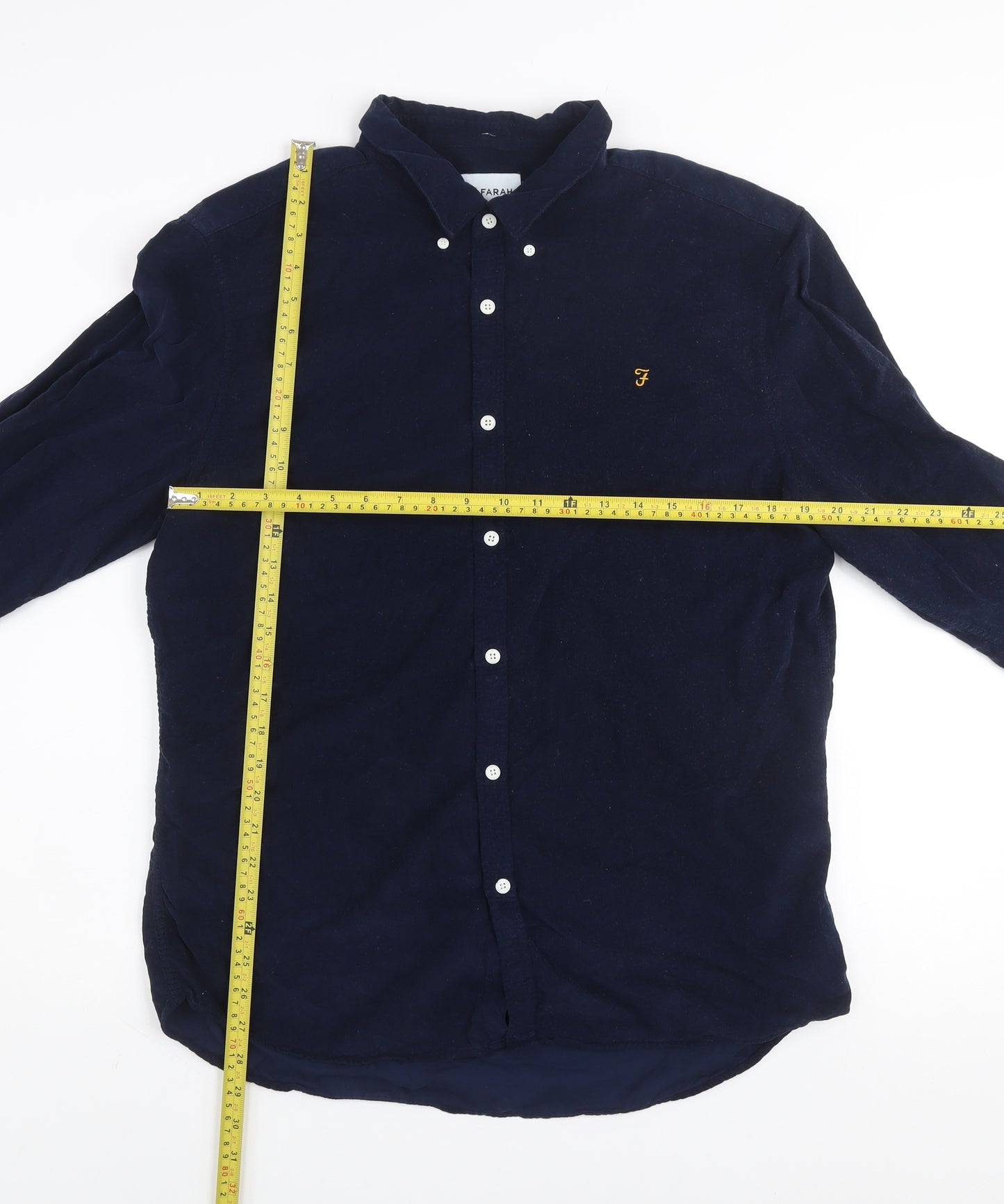 Farah Men's Blue Corduroy Slim Fit Long Sleeve Button-Up Shirt Size XL
