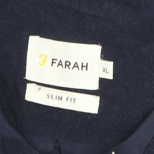 Farah Men's Blue Corduroy Slim Fit Long Sleeve Button-Up Shirt Size XL