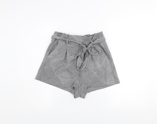 Pull & Bear Womens Grey Check Paperbag Shorts Size M