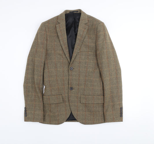 Topman Men's Brown Checked Wool Blend Blazer Jacket Size 34