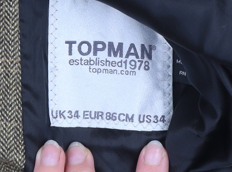 Topman Men's Brown Checked Wool Blend Blazer Jacket Size 34