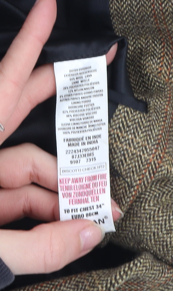 Topman Men's Brown Checked Wool Blend Blazer Jacket Size 34