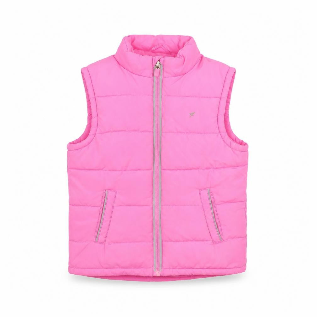 Girls Active Pink Quilted Puffer Waistcoat 7-8 Years Polyester Zip Vest