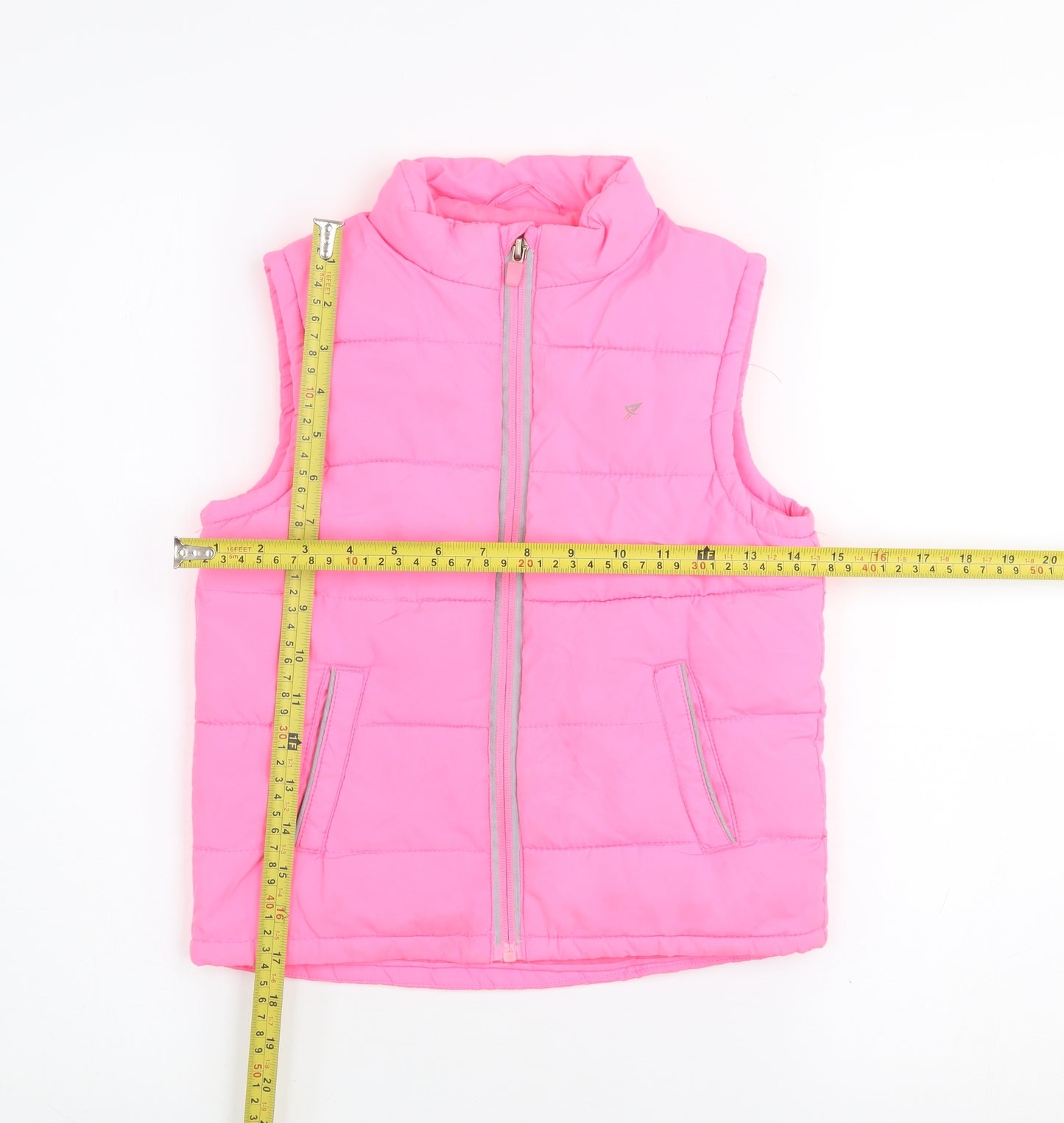 Girls Active Pink Quilted Puffer Waistcoat 7-8 Years Polyester Zip Vest