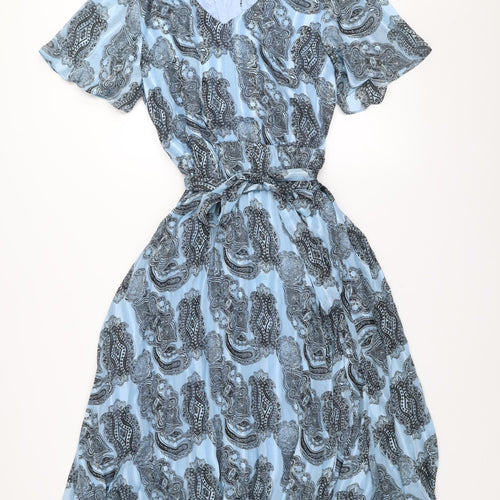 AKOZ De Toi Women’s Blue Paisley A-Line V-Neck Belted Dress XL