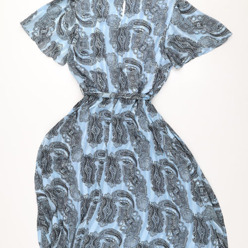 AKOZ De Toi Women’s Blue Paisley A-Line V-Neck Belted Dress XL