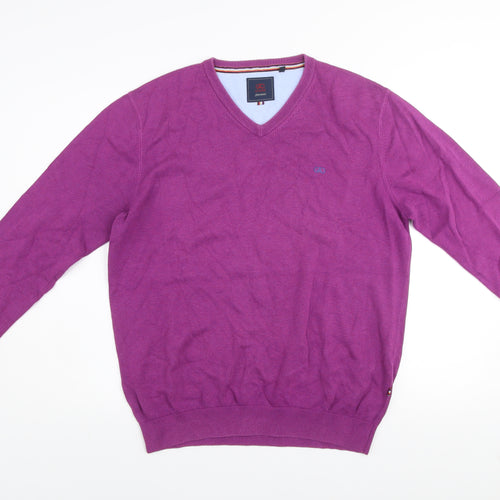 André Mens Purple Cotton V-Neck Jumper Size L Classic Fit