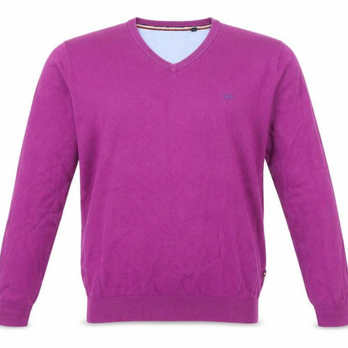 André Mens Purple Cotton V-Neck Jumper Size L Classic Fit