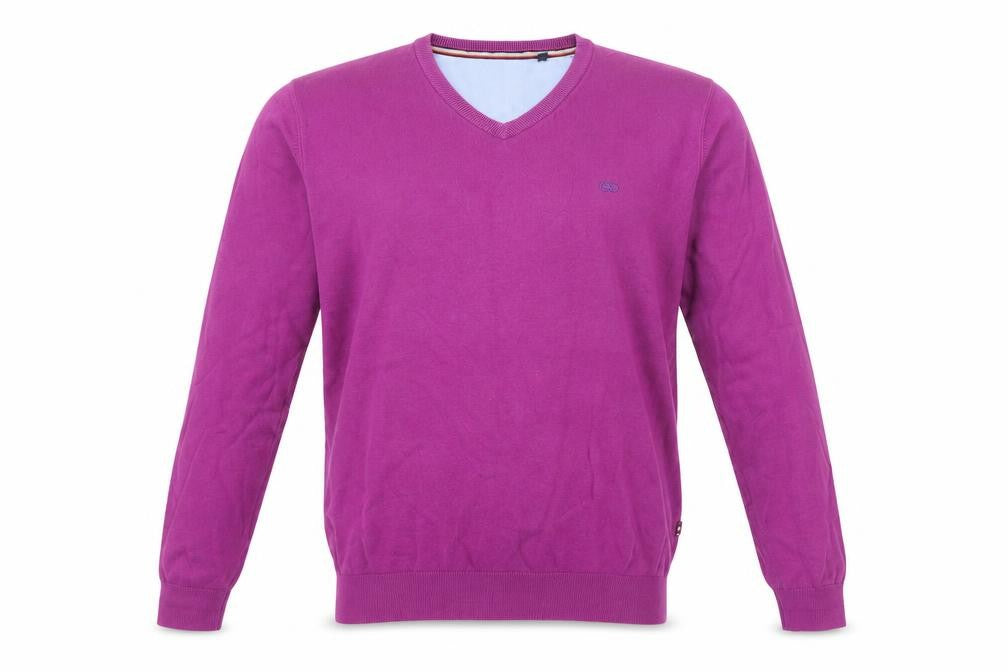 André Mens Purple Cotton V-Neck Jumper Size L Classic Fit