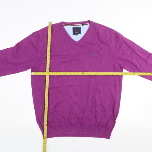 André Mens Purple Cotton V-Neck Jumper Size L Classic Fit