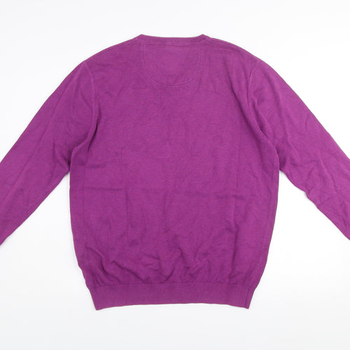André Mens Purple Cotton V-Neck Jumper Size L Classic Fit
