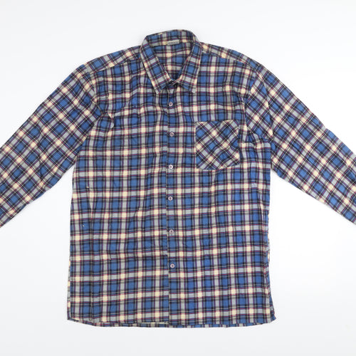 Focus Collection Men's Blue Checked Flannel Long Sleeve Shirt XL