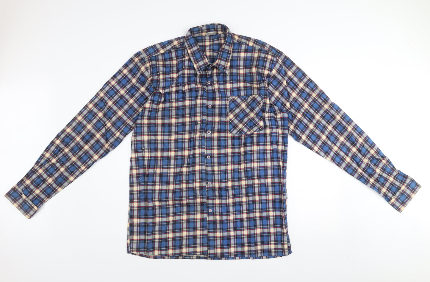 Focus Collection Men's Blue Checked Flannel Long Sleeve Shirt XL