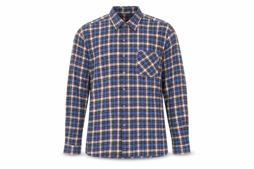Front view of Focus Collection Men's Blue Checked Flannel Long Sleeve Shirt XL